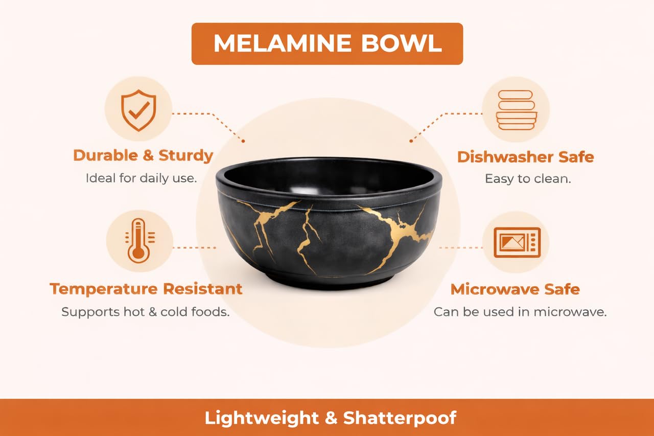 Ariya 4.5" Melamine Soup Bowls Set of 12 | Black Gold, 350ml | 584