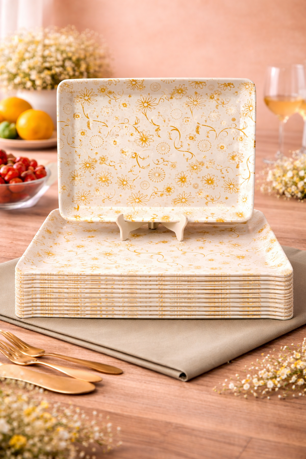 Ariya Melamine Serving Tray Set of 12 – Golden Bloom | 605