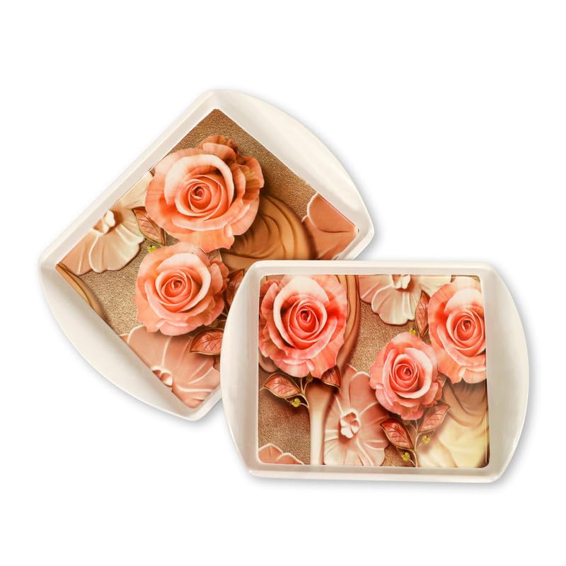 Ariya Melamine Rectangular Tray Set of 2 – Blush Petals