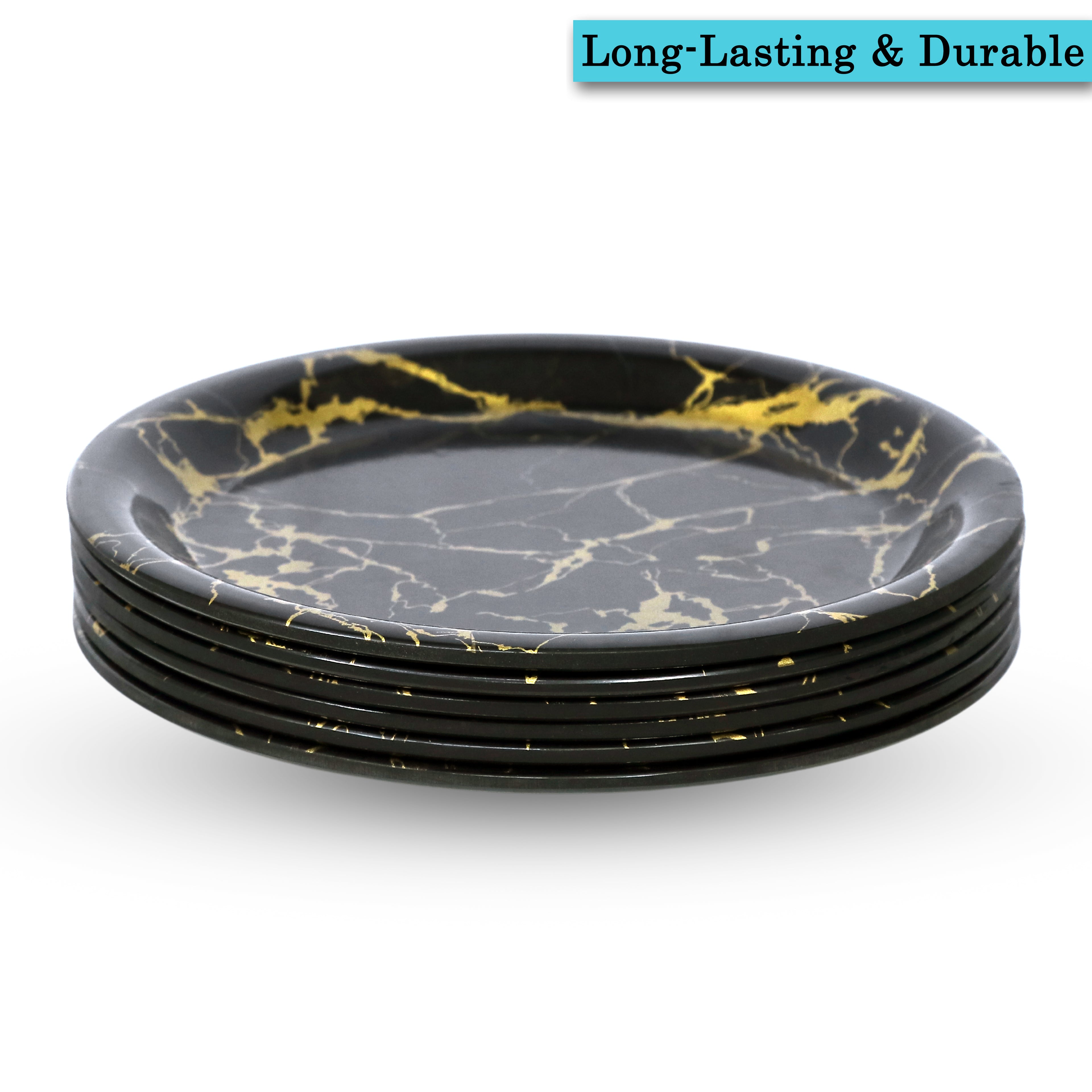 Ariya Melamine 11"Inch Dinner Plate | Black-Gold | Pack of 6