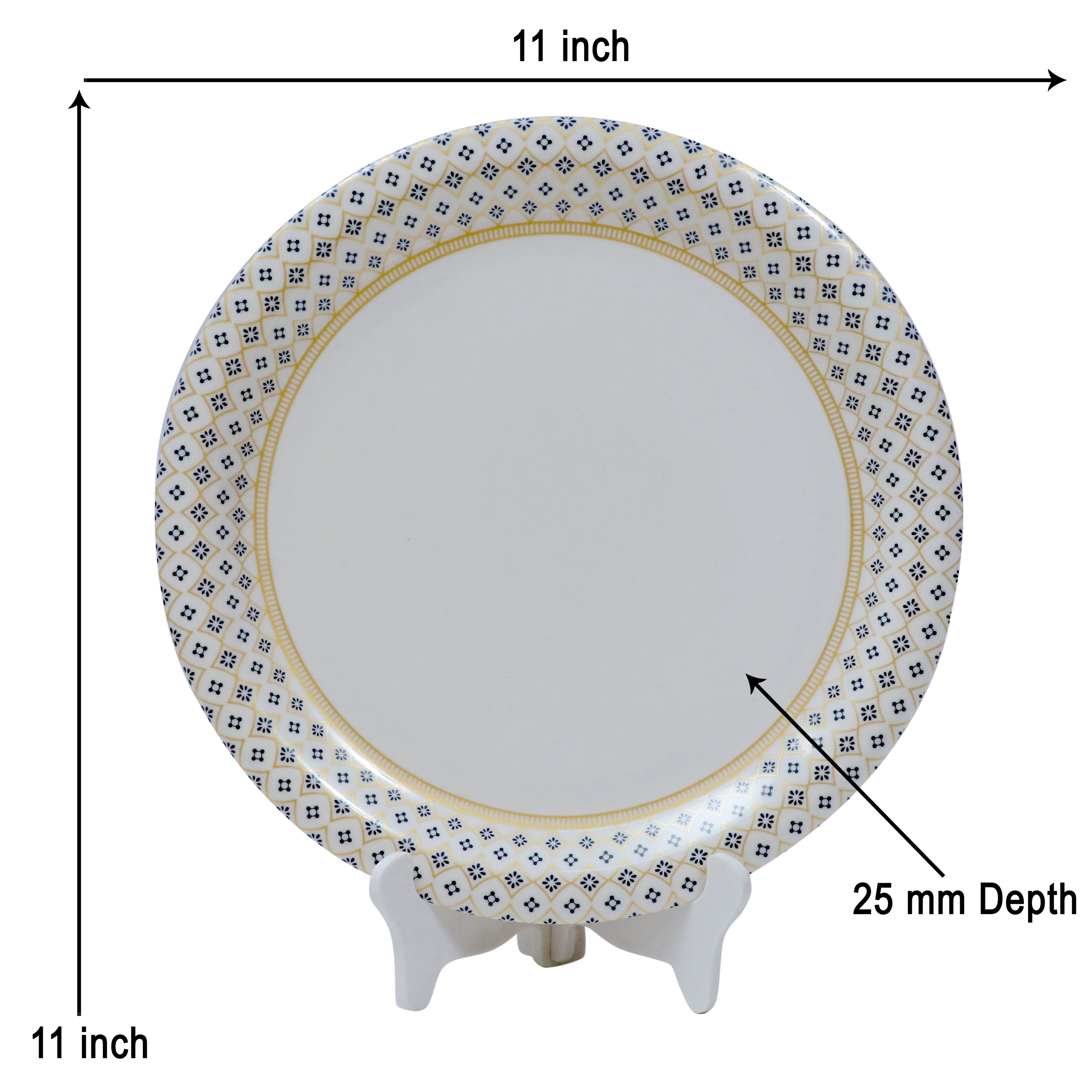 Ariya Melamine 11"Inch Dinner Plate | White-Blue Border | Pack of 6