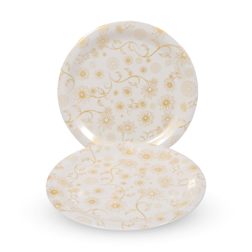Ariya Melamine 11"Inch Dinner Plate | Flower Design Gold Off-White | Pack of 4