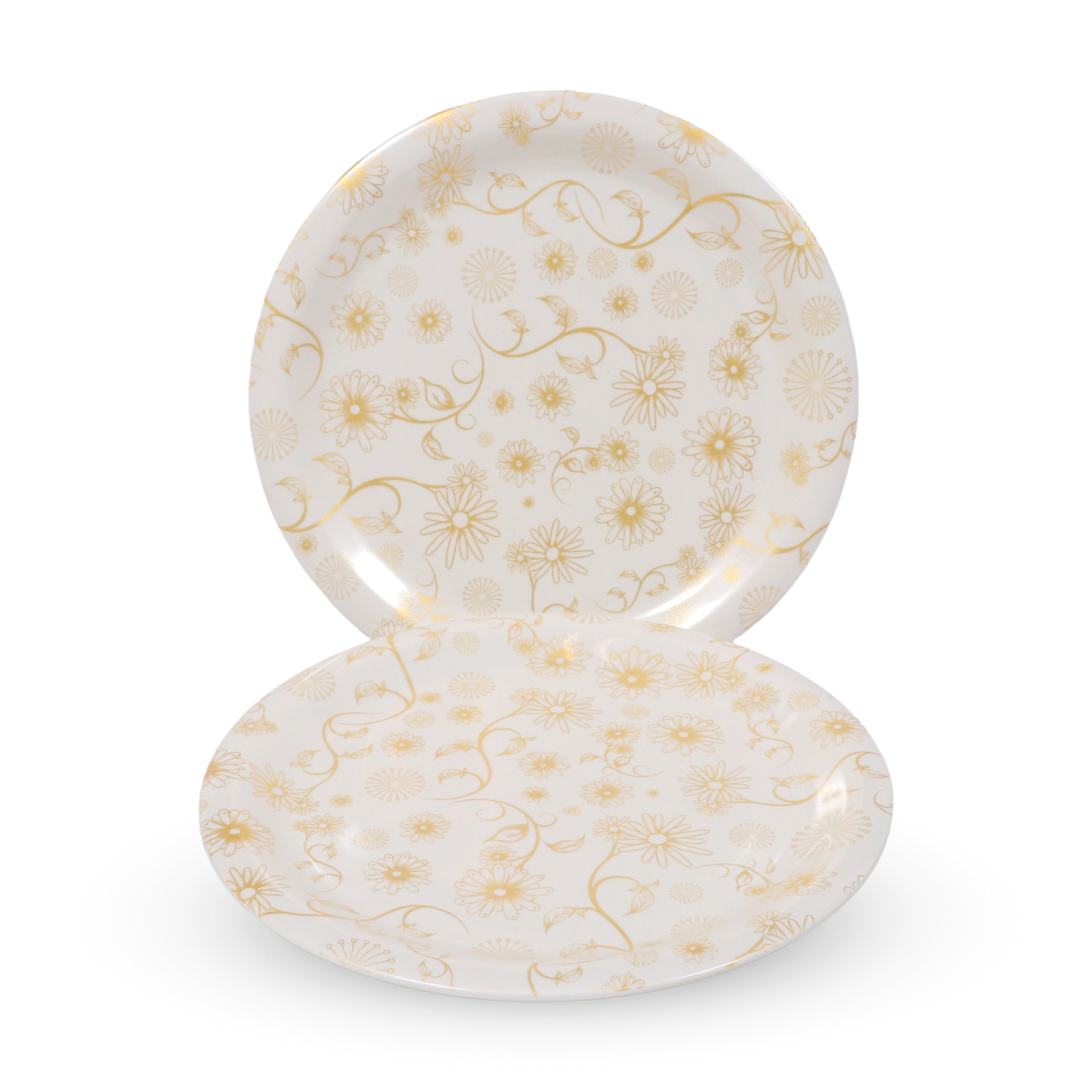 Ariya Melamine 11"Inch Dinner Plate | Flower Design Gold Off-White | Pack of 6