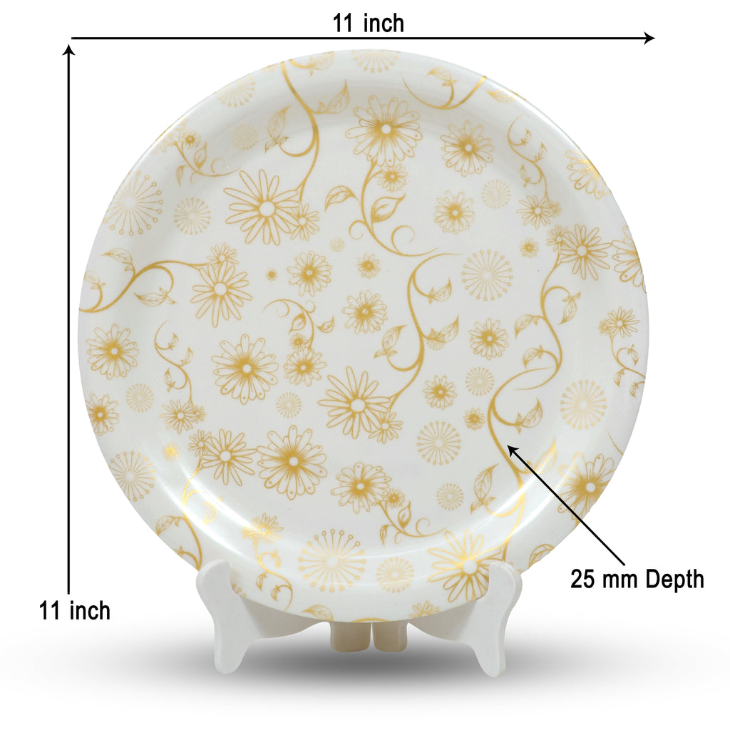 Ariya Melamine 11"Inch Dinner Plate | Flower Design Gold Off-White | Pack of 6