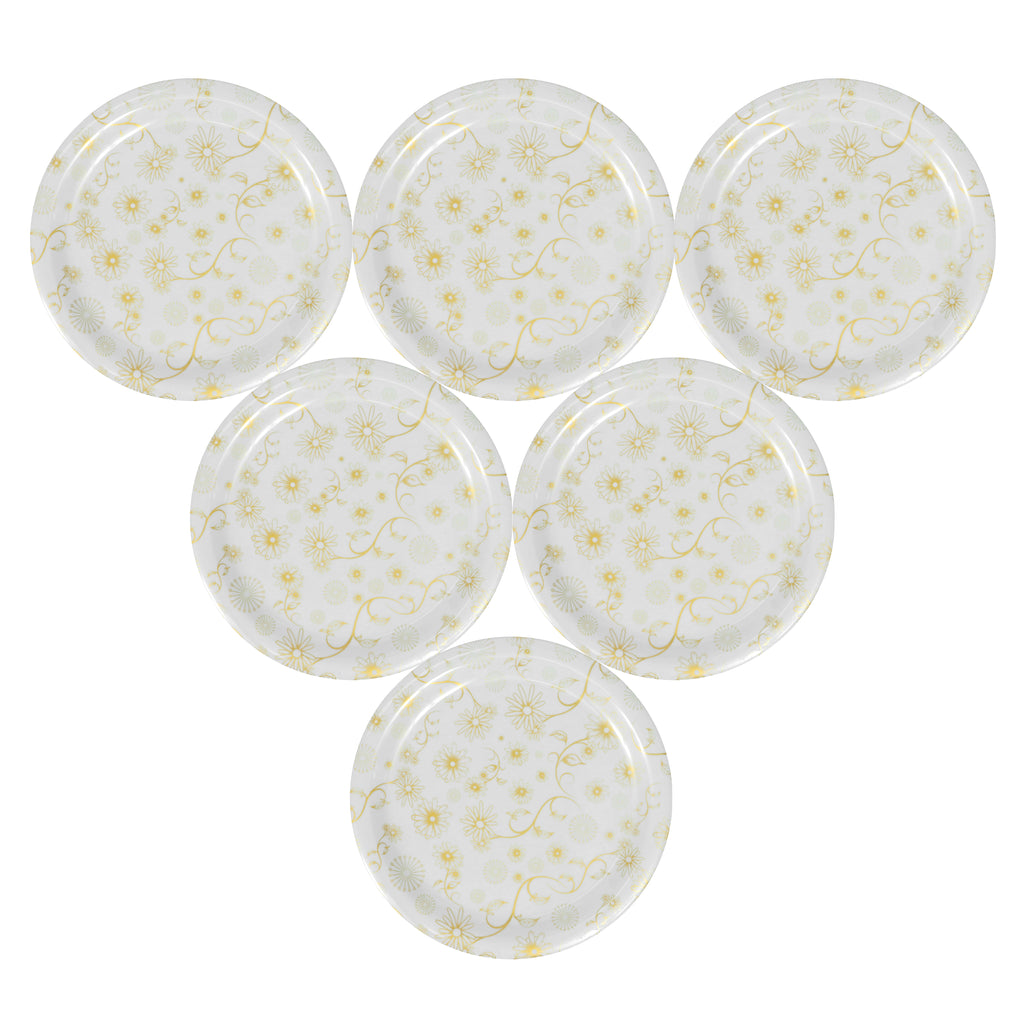Ariya Melamine 11"Inch Dinner Plate | Flower Design Gold Off-White | Pack of 6