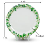 Ariya Melamine 11"Inch Dinner Plate | White Green Flower Border | Pack of 6