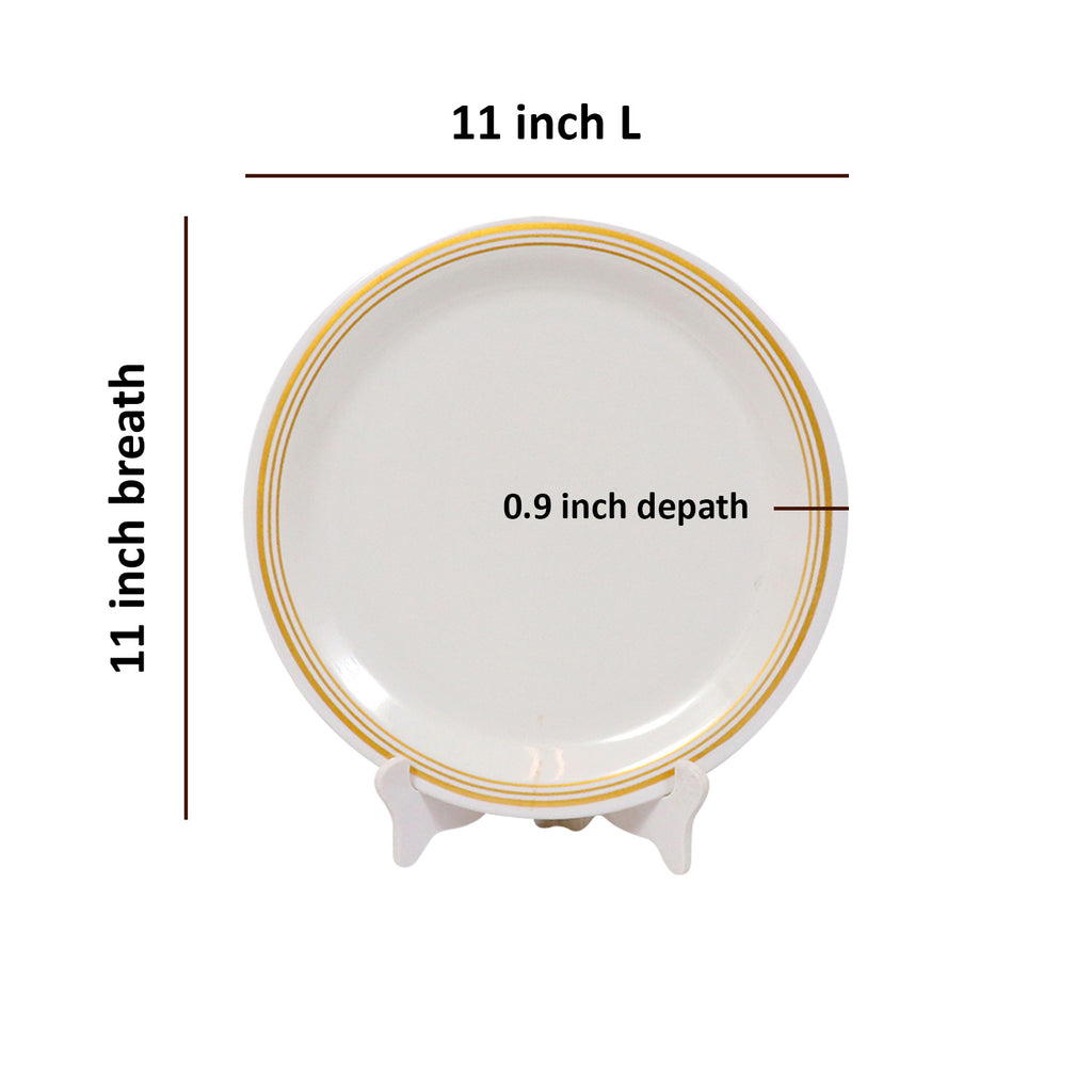 Ariya Melamine 11"Inch Dinner Plate | White Golden Border | Pack of 6
