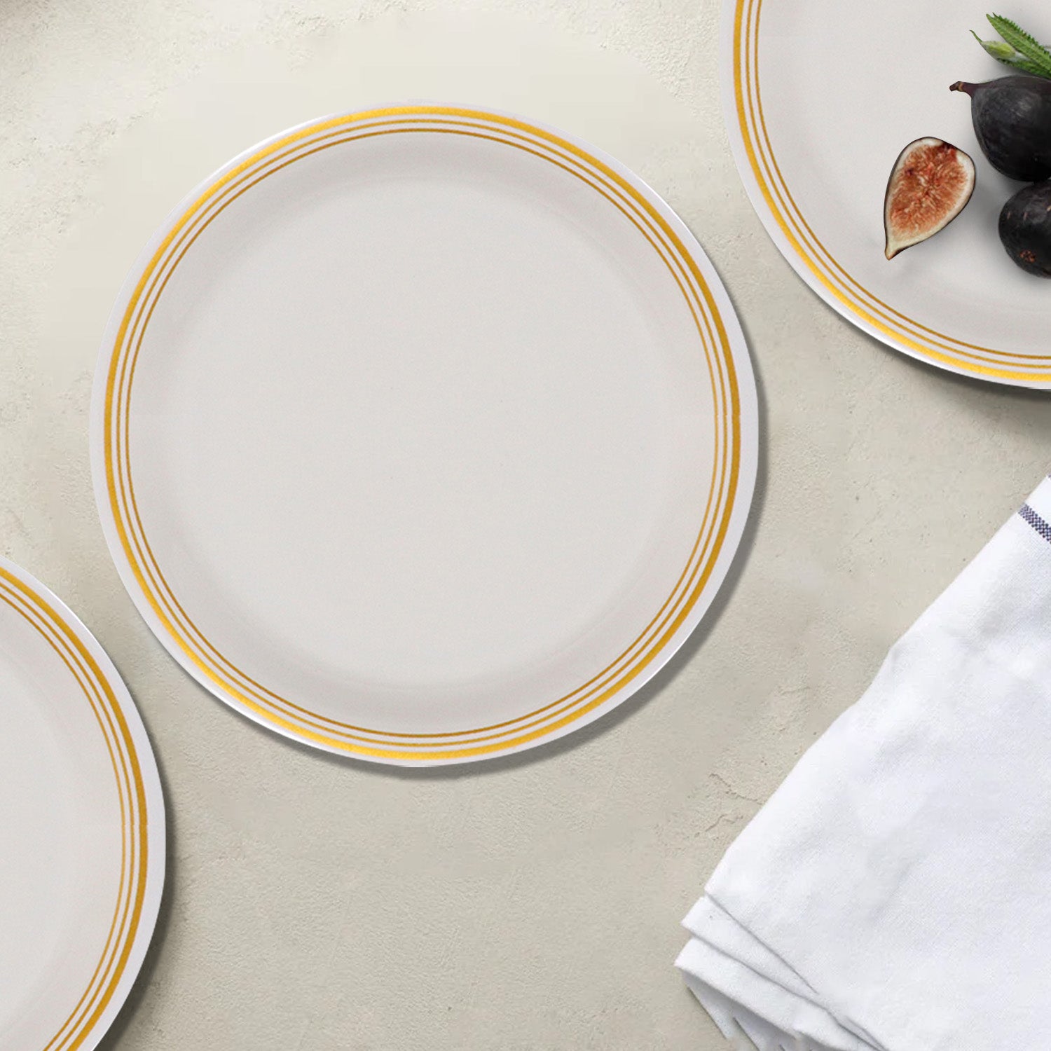 Ariya Melamine 11"Inch Dinner Plate | White Golden Border | Pack of 4