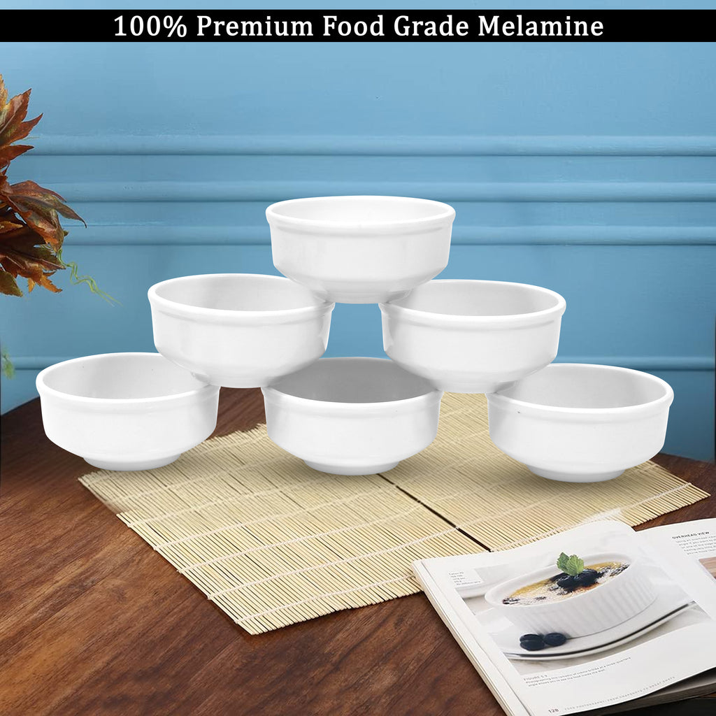 Ariya White Melamine Soup Bowl Set of 6 | Durable & Easy-to-Clean | Ideal for Home & Parties