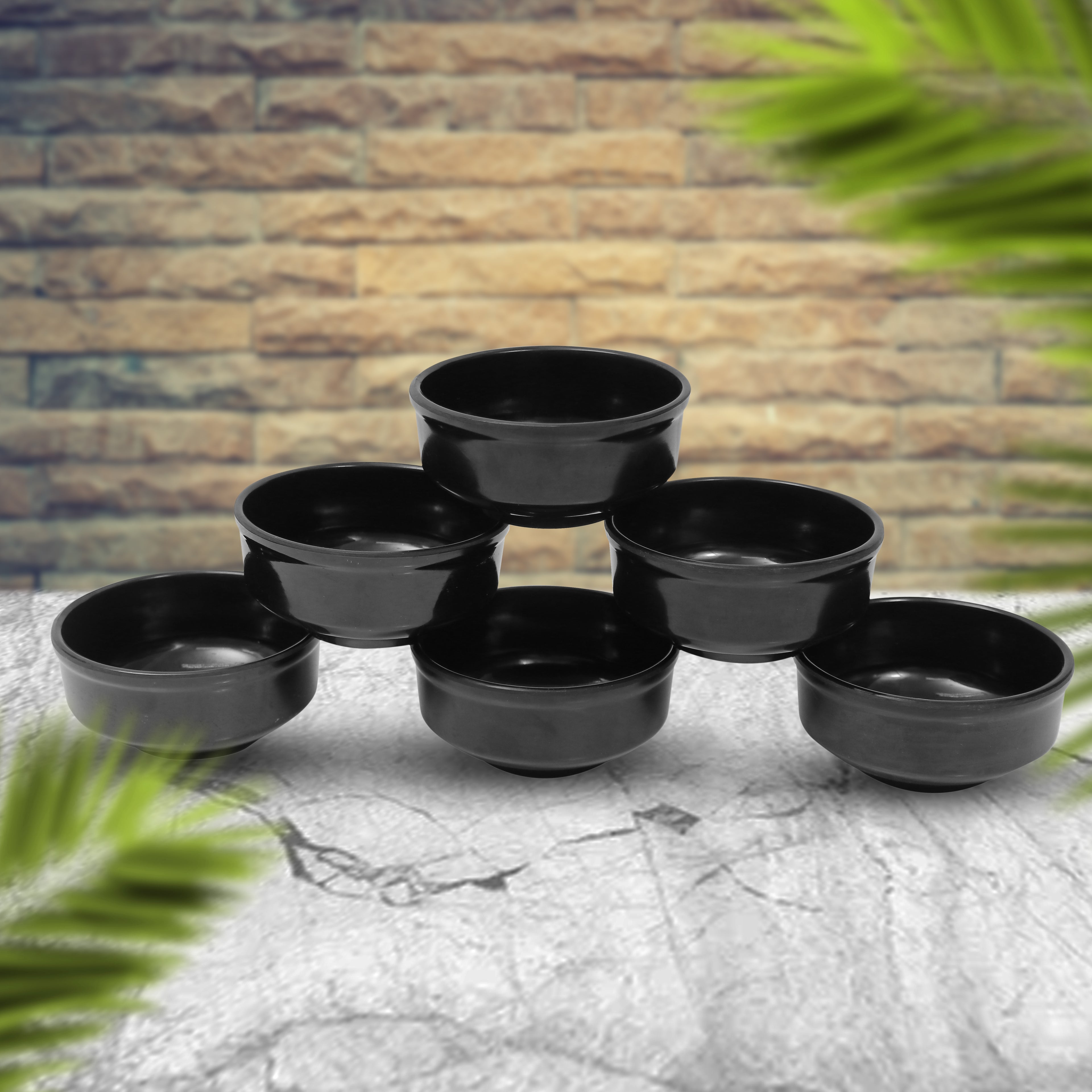 Ariya Black Melamine Soup Bowl Set of 6 | Durable & Easy-to-Clean | Ideal for Home & Parties