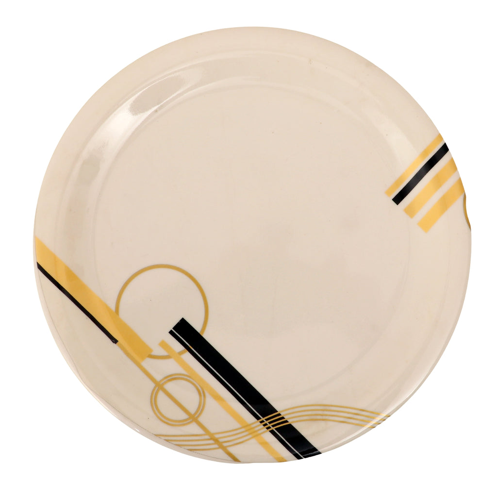 Ariya Melamine Dinner Plate Pack of 6 | 11 Inch Round Plates with Black & Golden Line Design"