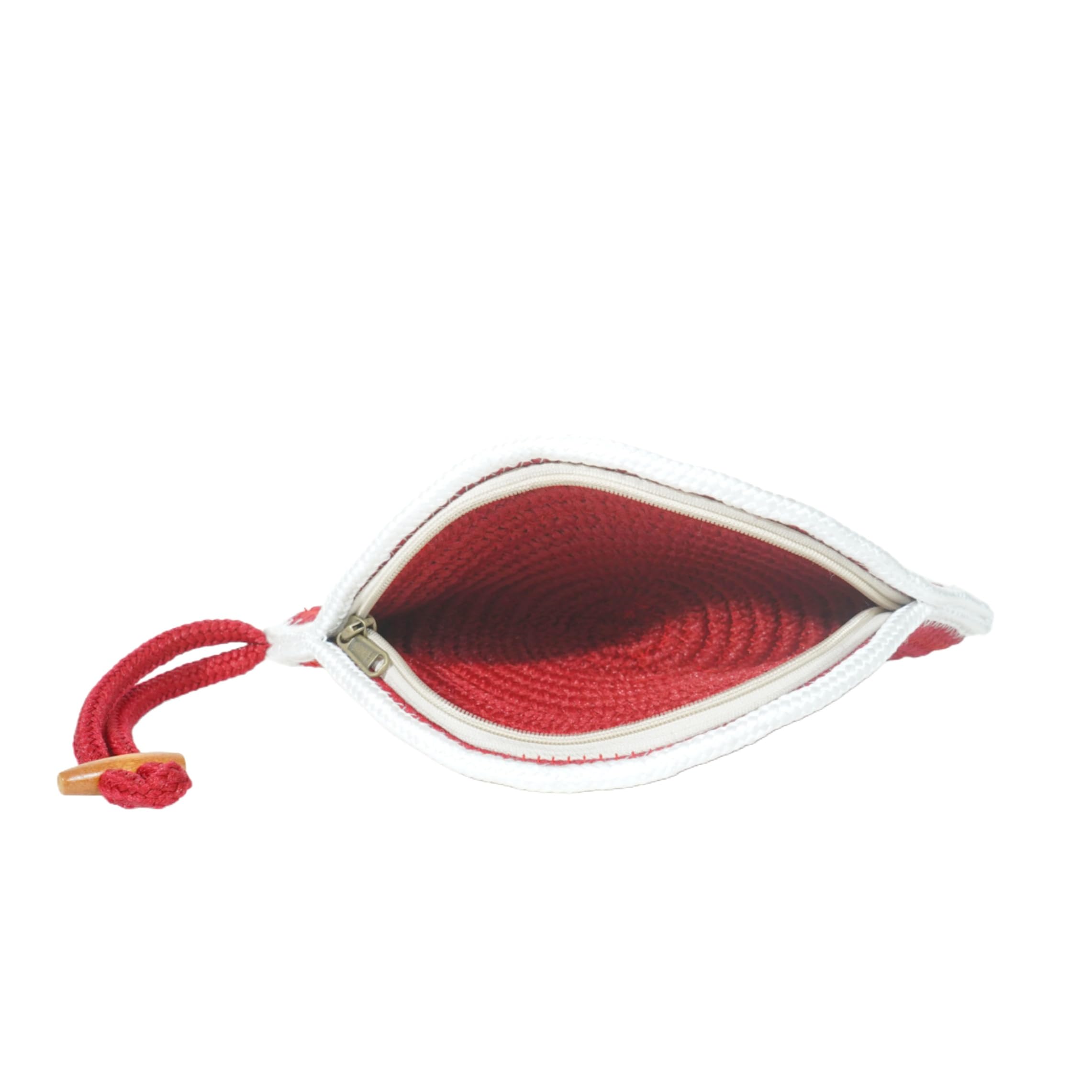 ARIYA Stylish Unique Handmade Red & White Line (PP & Cotton Blend) Clutch Bag with Flower, Perfect for Parties, Weddings & Everyday Outings