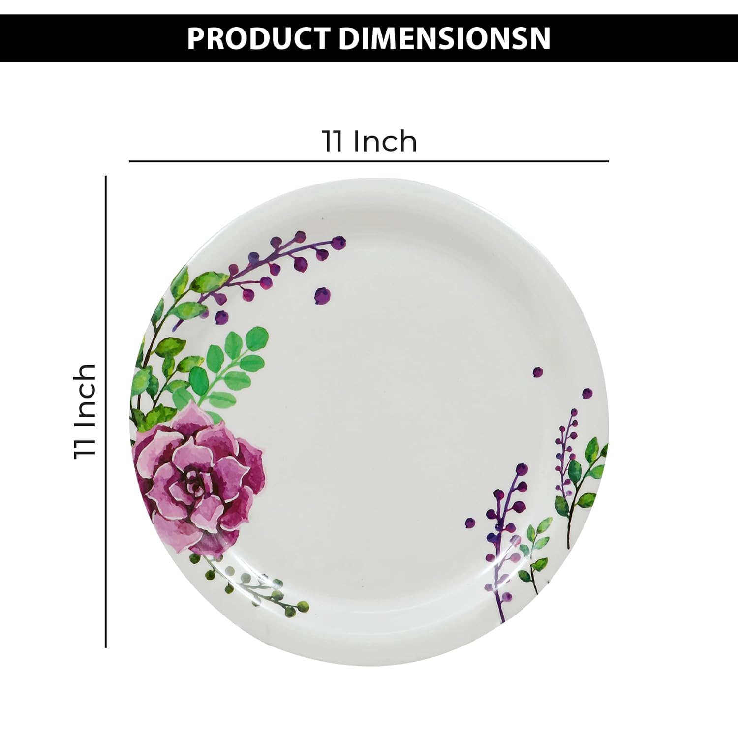 Ariya Melamine 11"Inch Dinner Plate | White Multi-Flower Border | Pack of 4
