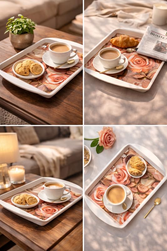 Ariya Melamine Rectangular Tray Set of 2 – Blush Petals