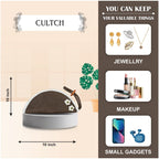 ARIYA Stylish Unique Handmade Brown & White Line (PP & Cotton Blend) Clutch Bag with 2 Flower, Perfect for Parties, Weddings & Everyday Outings