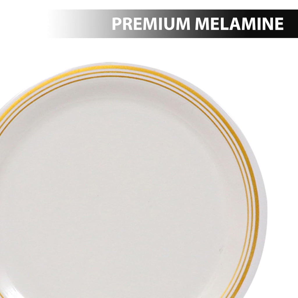 Ariya Melamine 11"Inch Dinner Plate | White Golden Border | Pack of 4