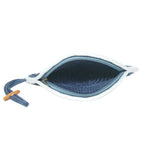 ARIYA Stylish Unique Handmade Blue & White Line (PP & Cotton Blend) Clutch Bag with Flower, Perfect for Parties, Weddings & Everyday Outings