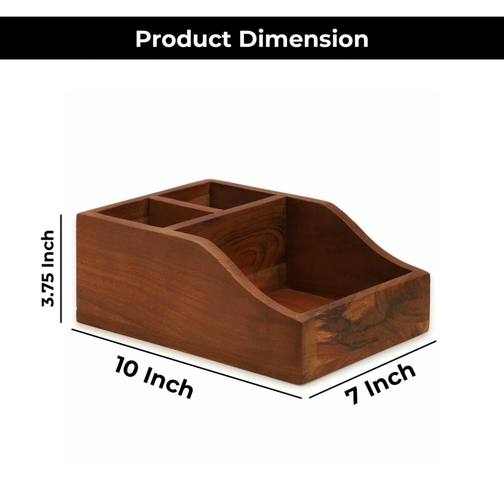 Ariya 10" Acacia Wooden Cutlery Holder | 3-Compartment Fork & Napkin Organizer for Dining & Kitchen
