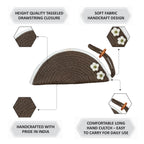 ARIYA Stylish Unique Handmade Brown & White Line (PP & Cotton Blend) Clutch Bag with 2 Flower, Perfect for Parties, Weddings & Everyday Outings