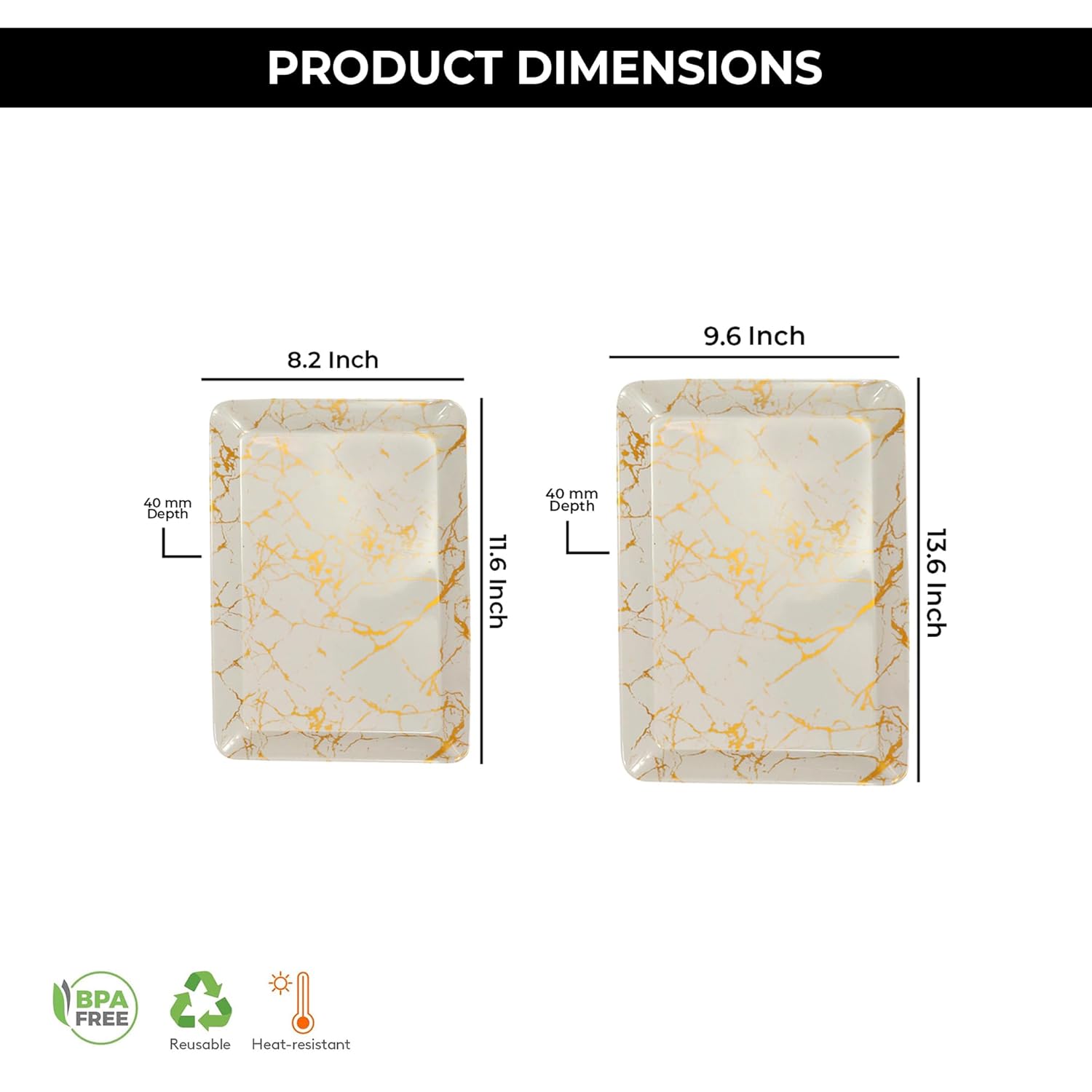Ariya Melamine Serving Tray Set of 2 – White and Gold | 603,604
