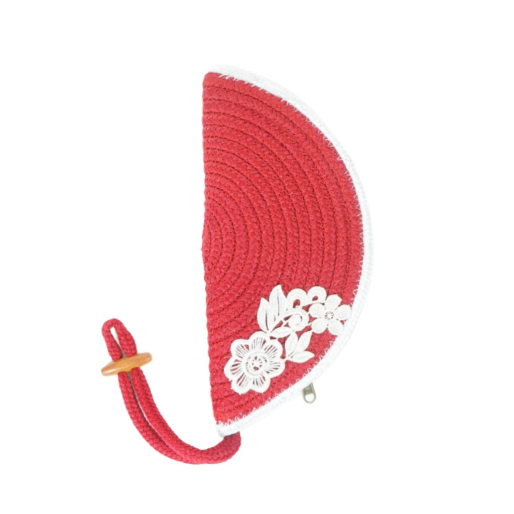 ARIYA Stylish Unique Handmade Red & White Line (PP & Cotton Blend) Clutch Bag with Flower, Perfect for Parties, Weddings & Everyday Outings