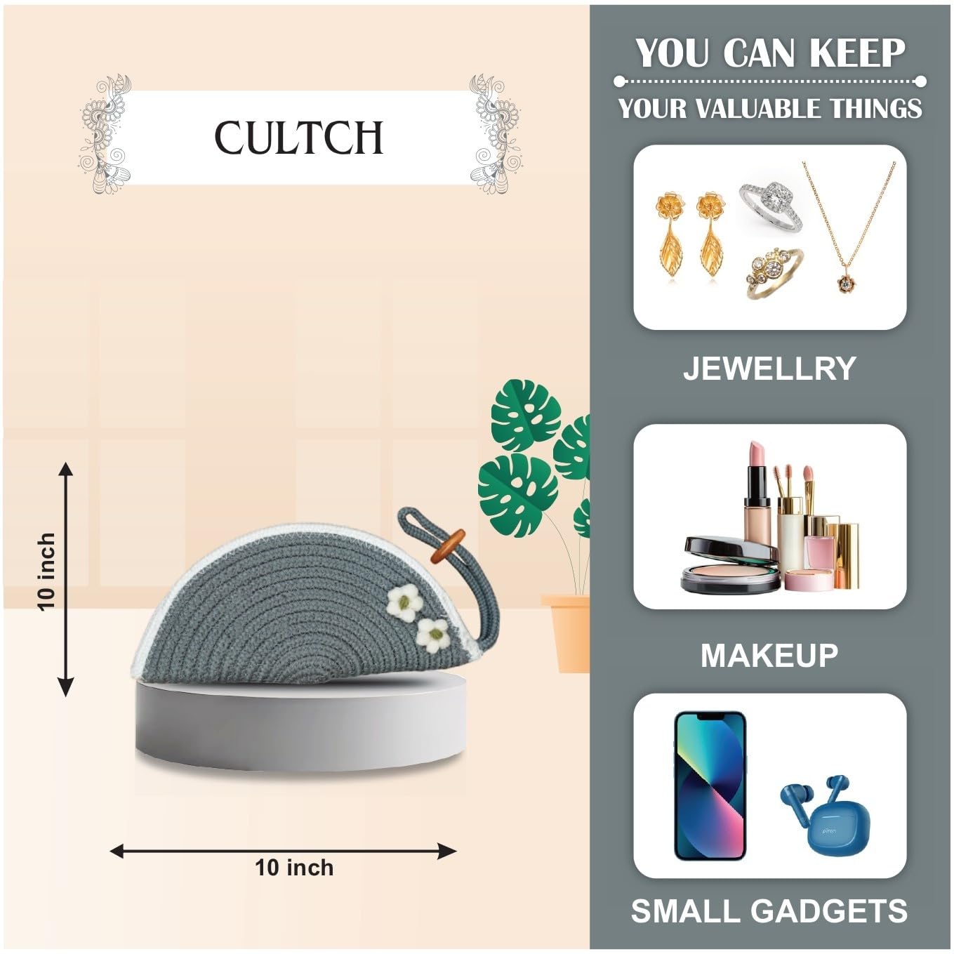 ARIYA Women Clutch Handbag with Flower (4077 | Dark Gray) Handcrafted PP & Cotton Blend Clutch, Perfect for Ladies & Girls, Lightweight Stylish Purse for Parties, Special Occasions, Casual & Formal