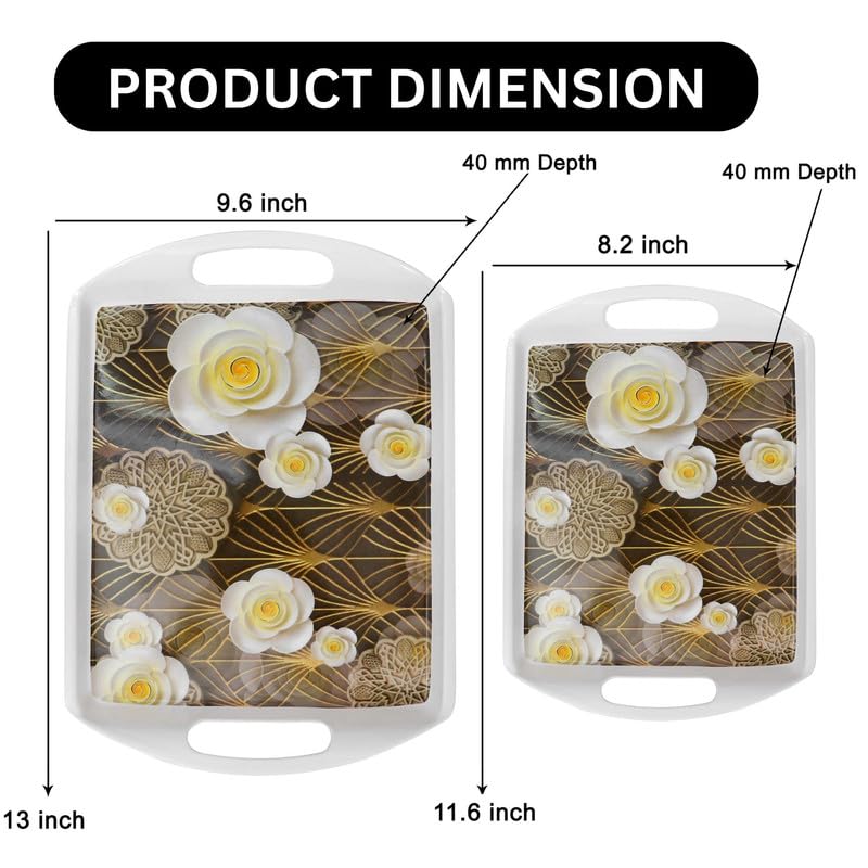 Ariya Melamine Rectangular Tray Set of 2 – Golden Blossom