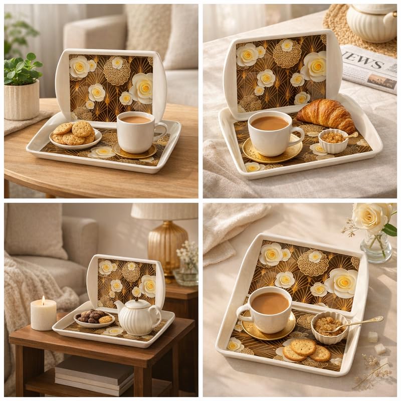 Ariya Melamine Rectangular Tray Set of 2 – Golden Blossom
