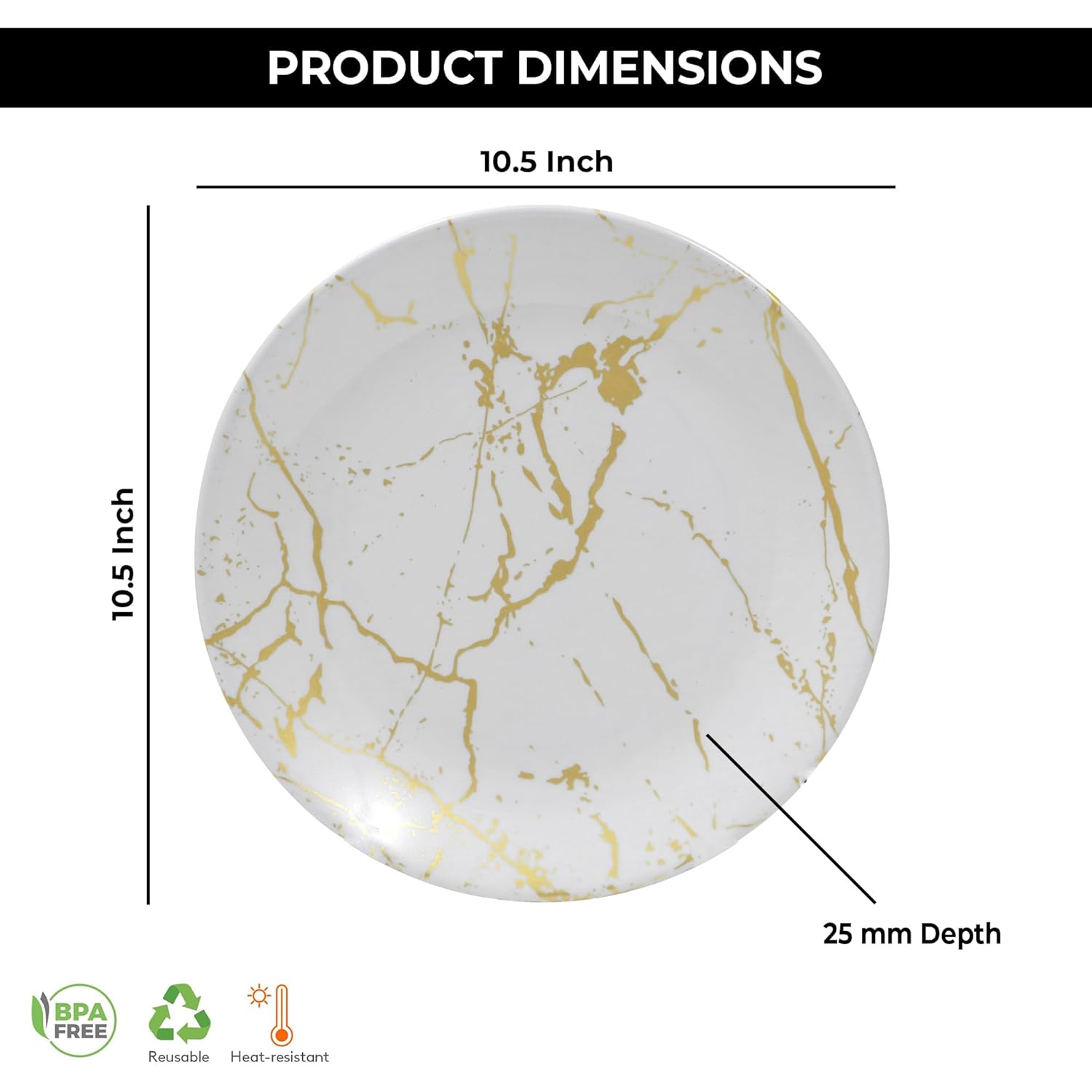 Ariya 10.5" Melamine Dinner Plates Set of 12 – Classic Gold Fusion