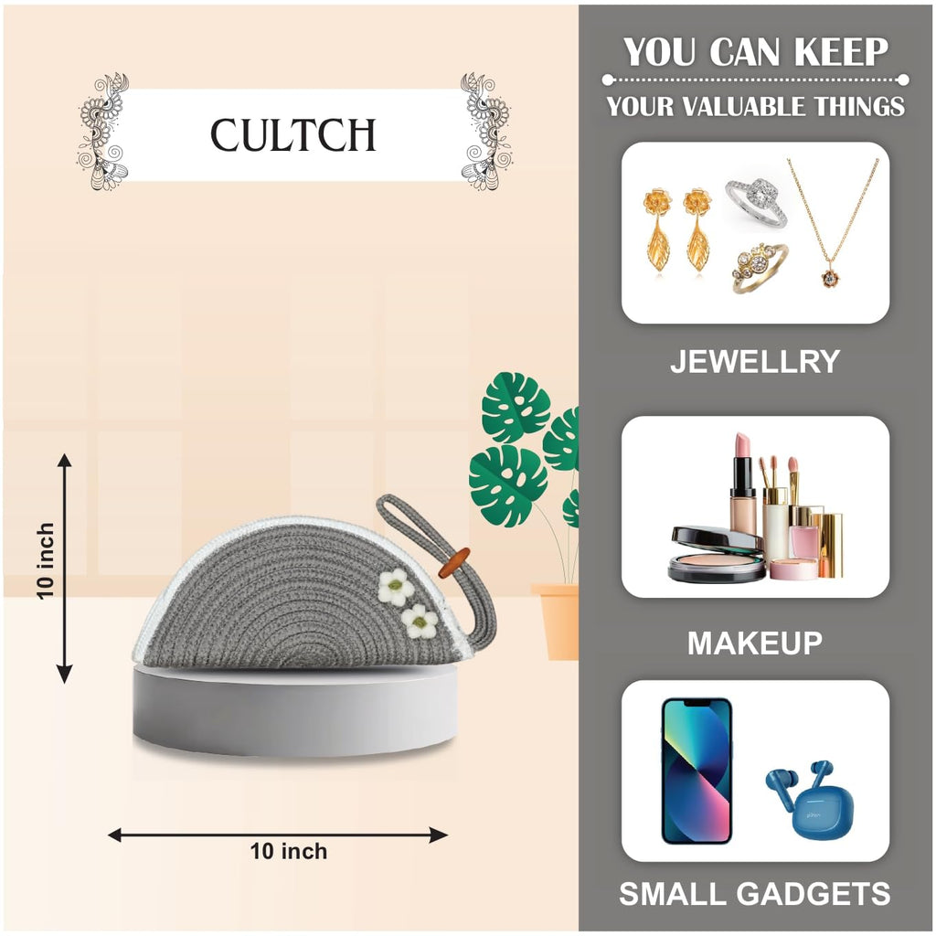 Ariya Women Clutch Handbag with Flower (4077 | Light Gray) Handcrafted PP & Cotton Blend Clutch, Perfect for Ladies & Girls, Lightweight Stylish Purse for Parties, Special Occasions, Casual & Formal