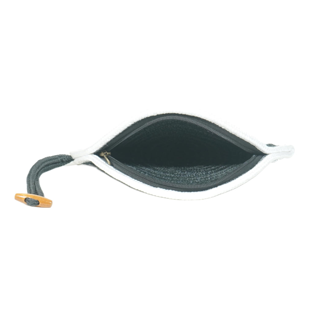 ARIYA Stylish Unique Handmade Dark Grey & White Line (PP & Cotton Blend) Clutch Bag with Flower, Perfect for Parties, Weddings & Everyday Outings