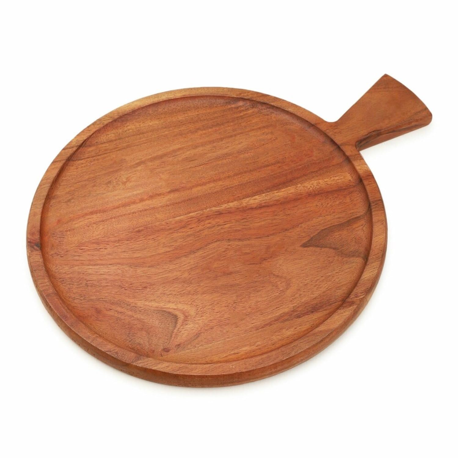 Ariya 8 x 8 Inch Acacia Wooden Round Serving Tray with Handle