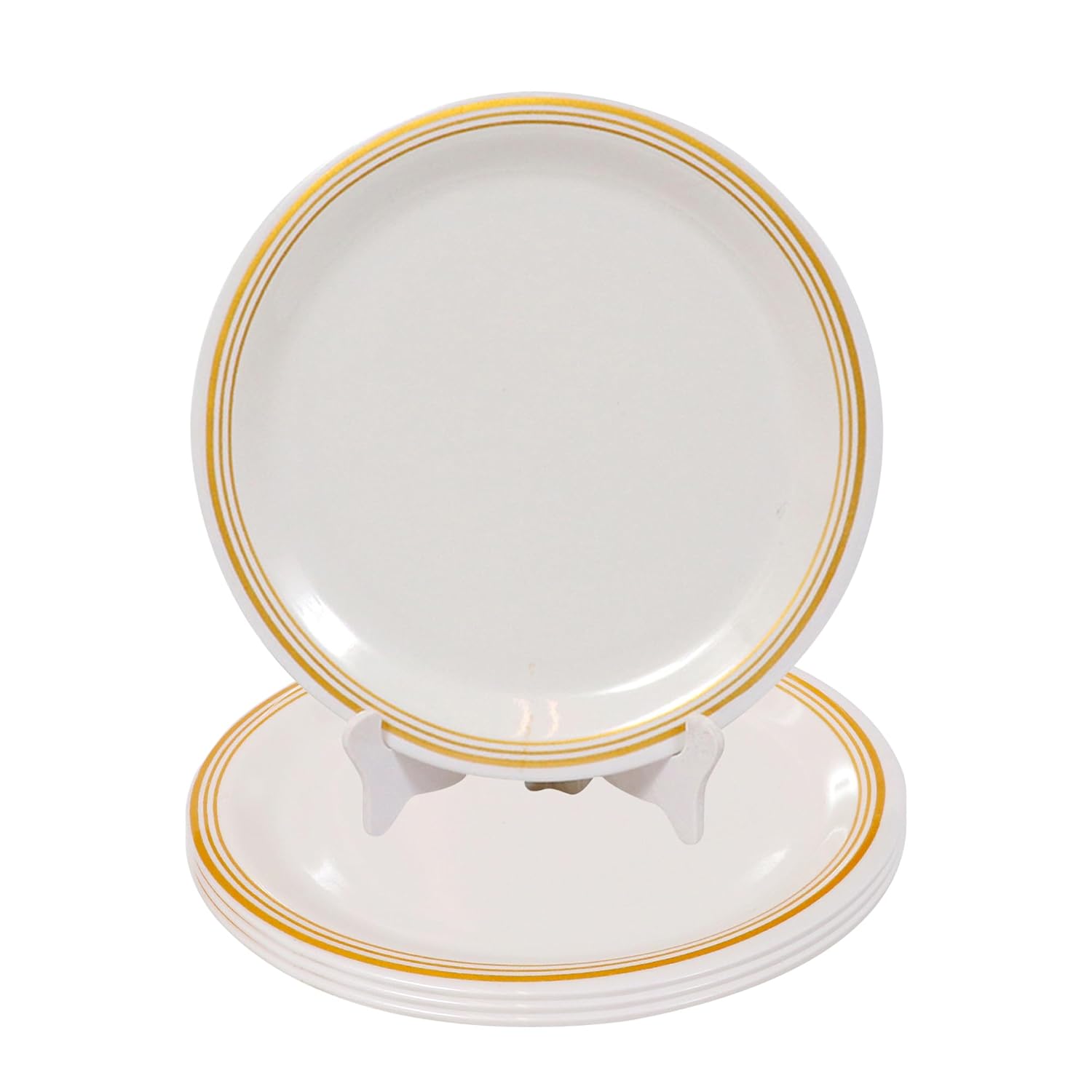 Ariya Melamine 11"Inch Dinner Plate | White Golden Border | Pack of 4