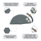 ARIYA Stylish Unique Handmade Light Grey & White Line (PP & Cotton Blend) Clutch Bag with 2 Flower, Perfect for Parties, Weddings & Everyday Outings