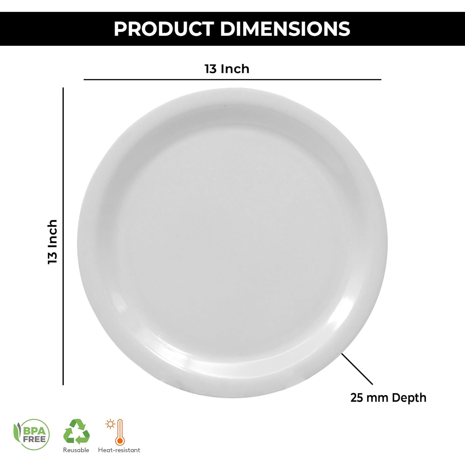 Ariya Melamine Dinner Plates 13 Inch Set of 12 | White