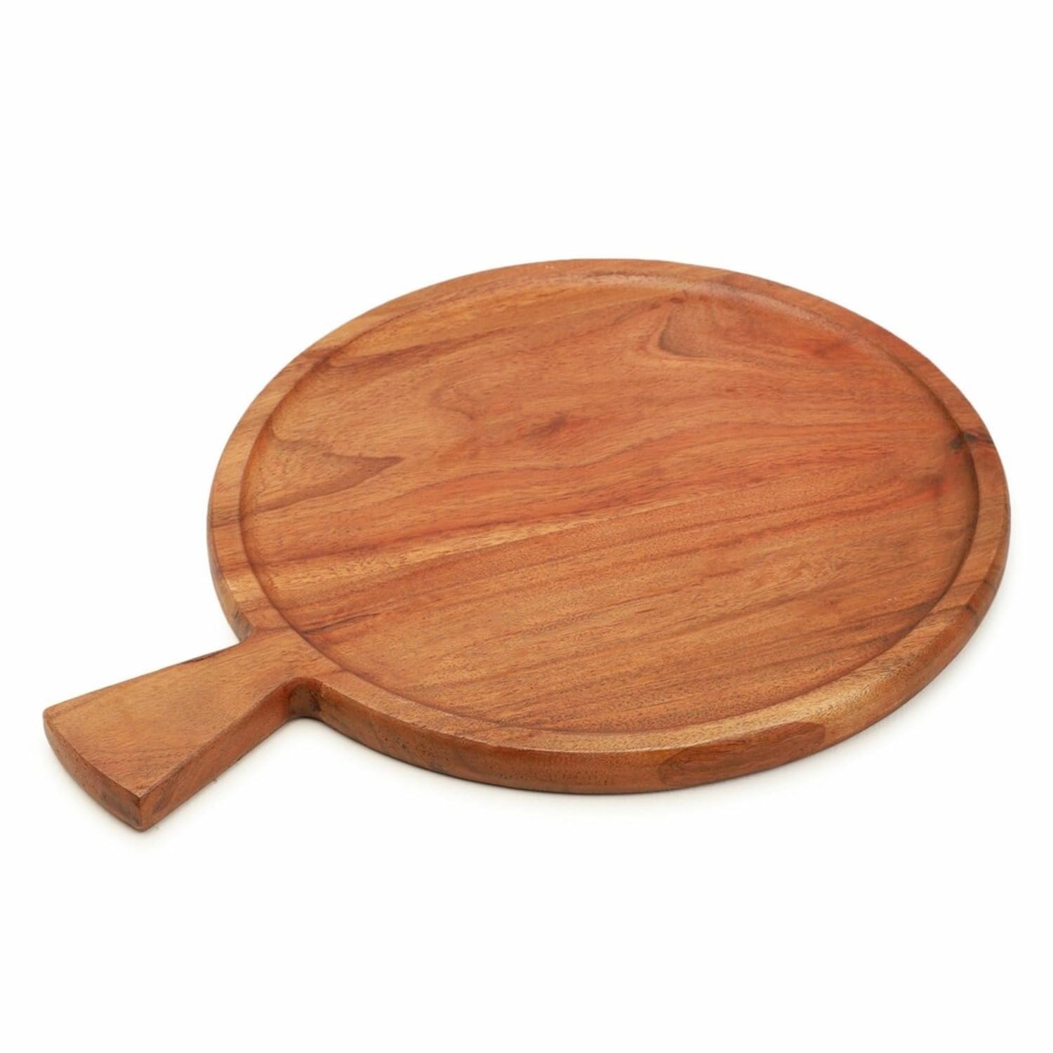 Ariya 10 x 10 Inch Acacia Wooden Round Serving Tray with Handle