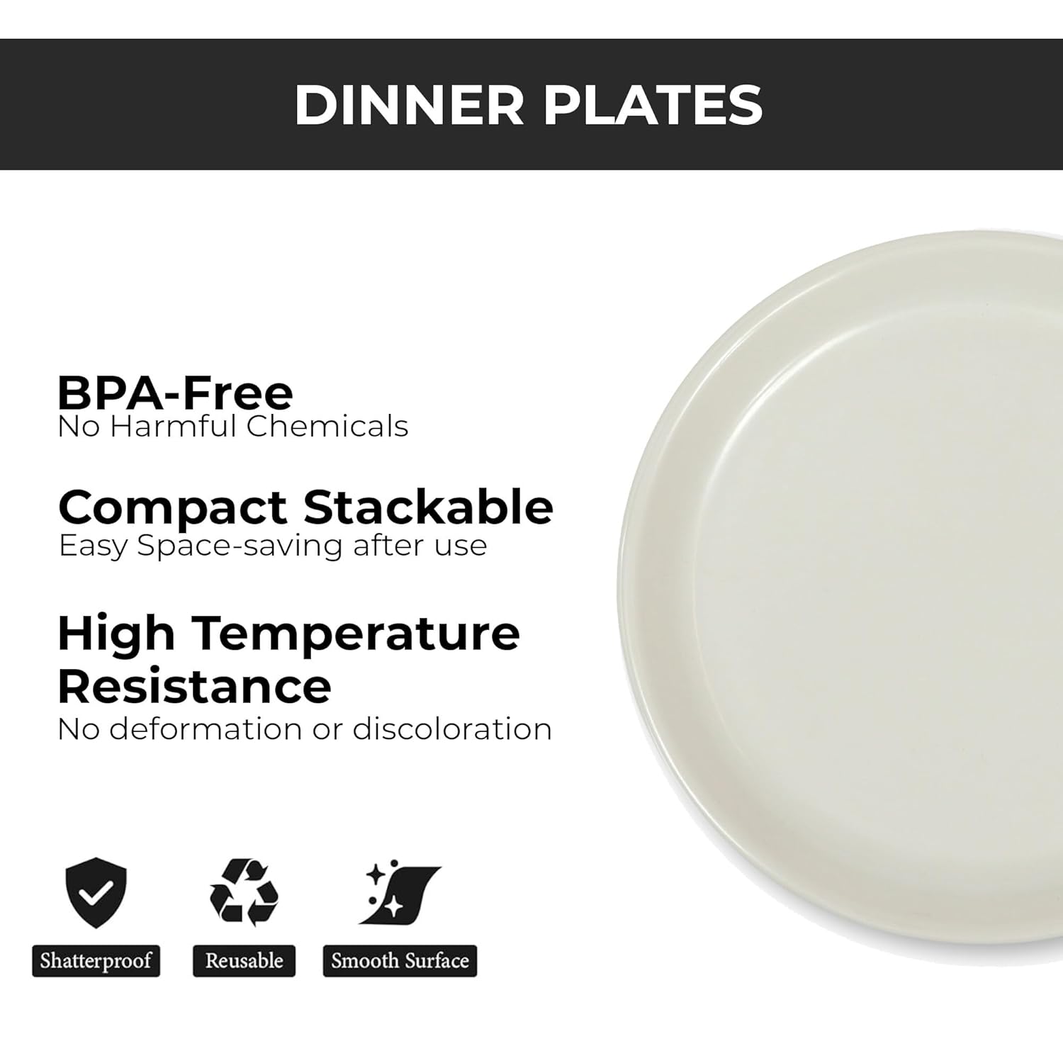 Ariya Melamine Dinner Plates 12 Inch Set of 12 | White