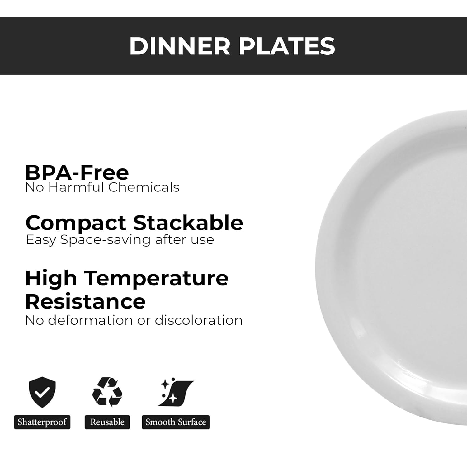 Ariya Melamine Dinner Plates 13 Inch Set of 24 | White