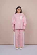Ariya Threads Women’s Blush Pink Co-Ord Set with Puff Sleeves & Sequin Pocket