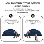 ARIYA Stylish Unique Handmade Blue (PP & Cotton Blend) Clutch Bag with 2 Flower, Perfect for Parties, Weddings & Everyday Outings