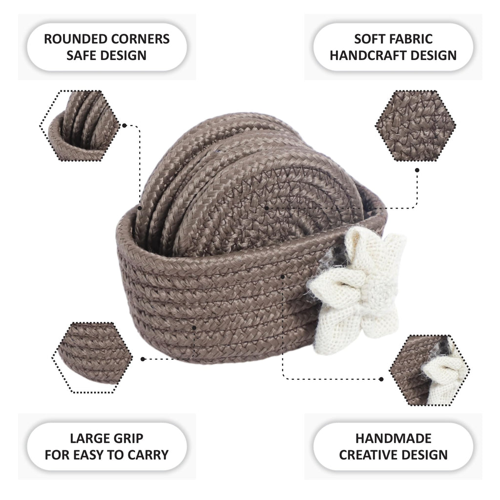 Ariya 6 Psc PP & Cotton Blend Brown Coasters (6 Inch) - Absorbent, Woven, Ideal for Room, Hotel, Bar, Housewarming Gift