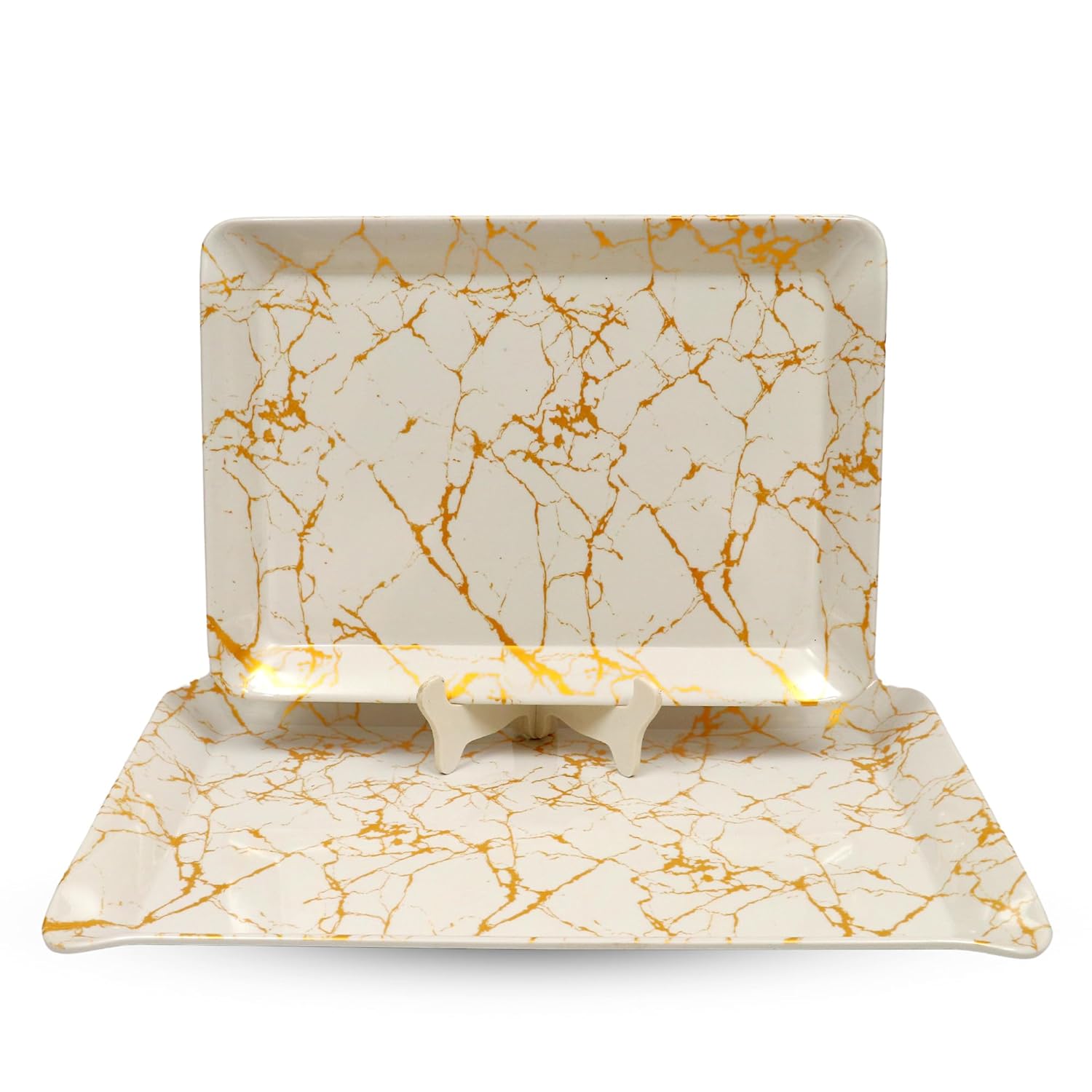 Ariya Melamine Serving Tray Set of 2 – White and Gold | 603,604