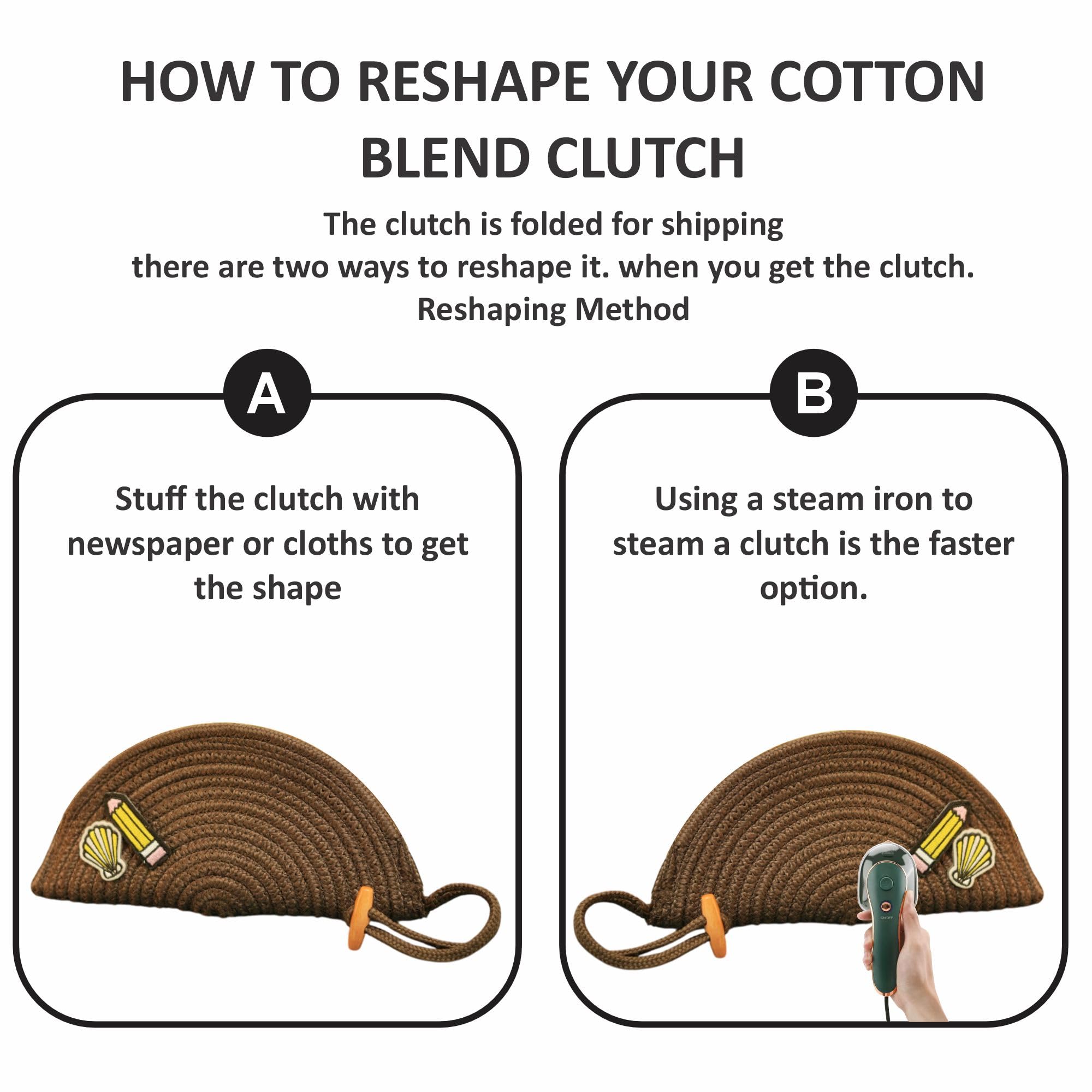 ARIYA Stylish Unique Handmade Coffee (PP & Cotton Blend) Clutch Bag with Sticker, Perfect for Parties, Weddings & Everyday Outings