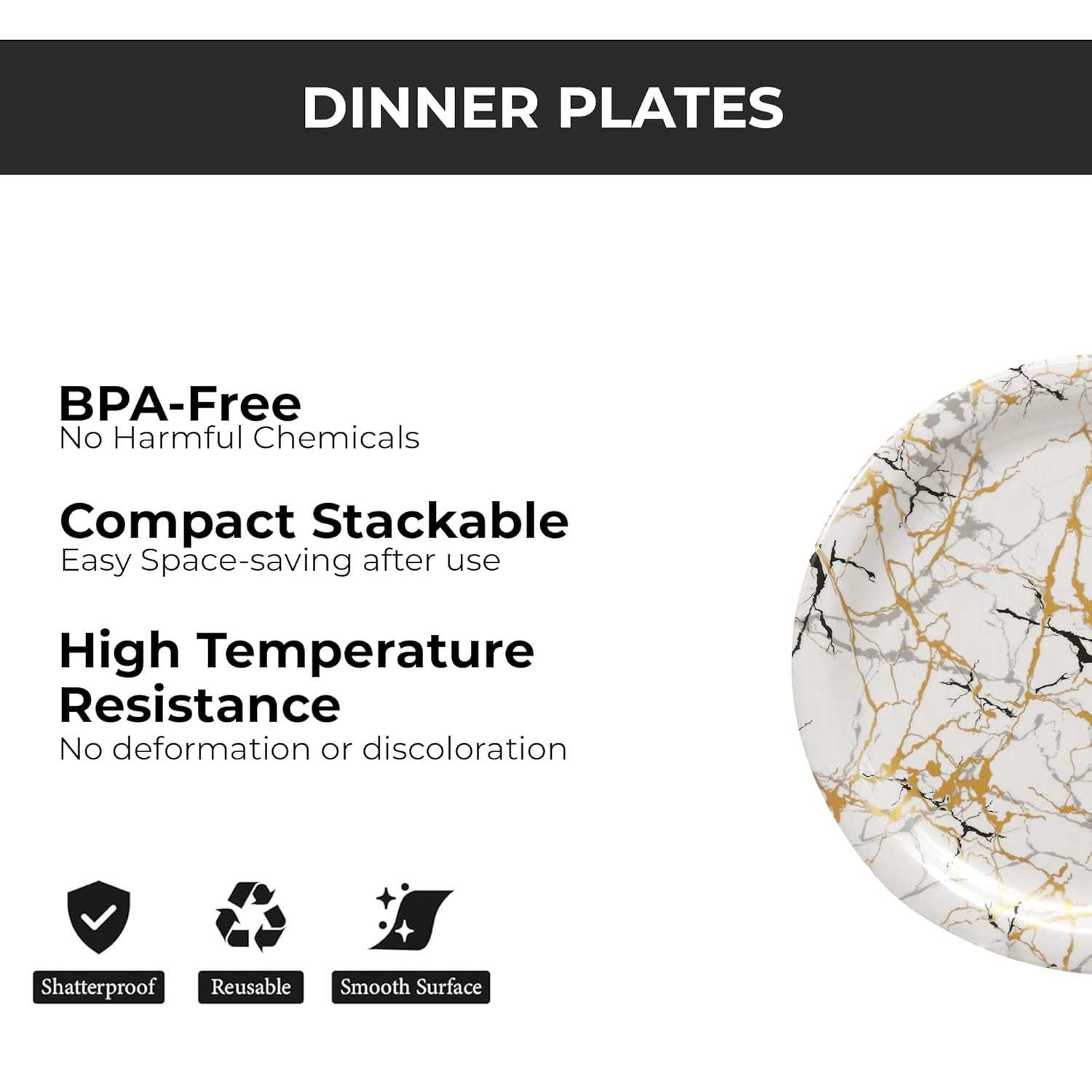 Ariya Melamine Dinner Plates 13 Inch Set of 12 | Royal Marble