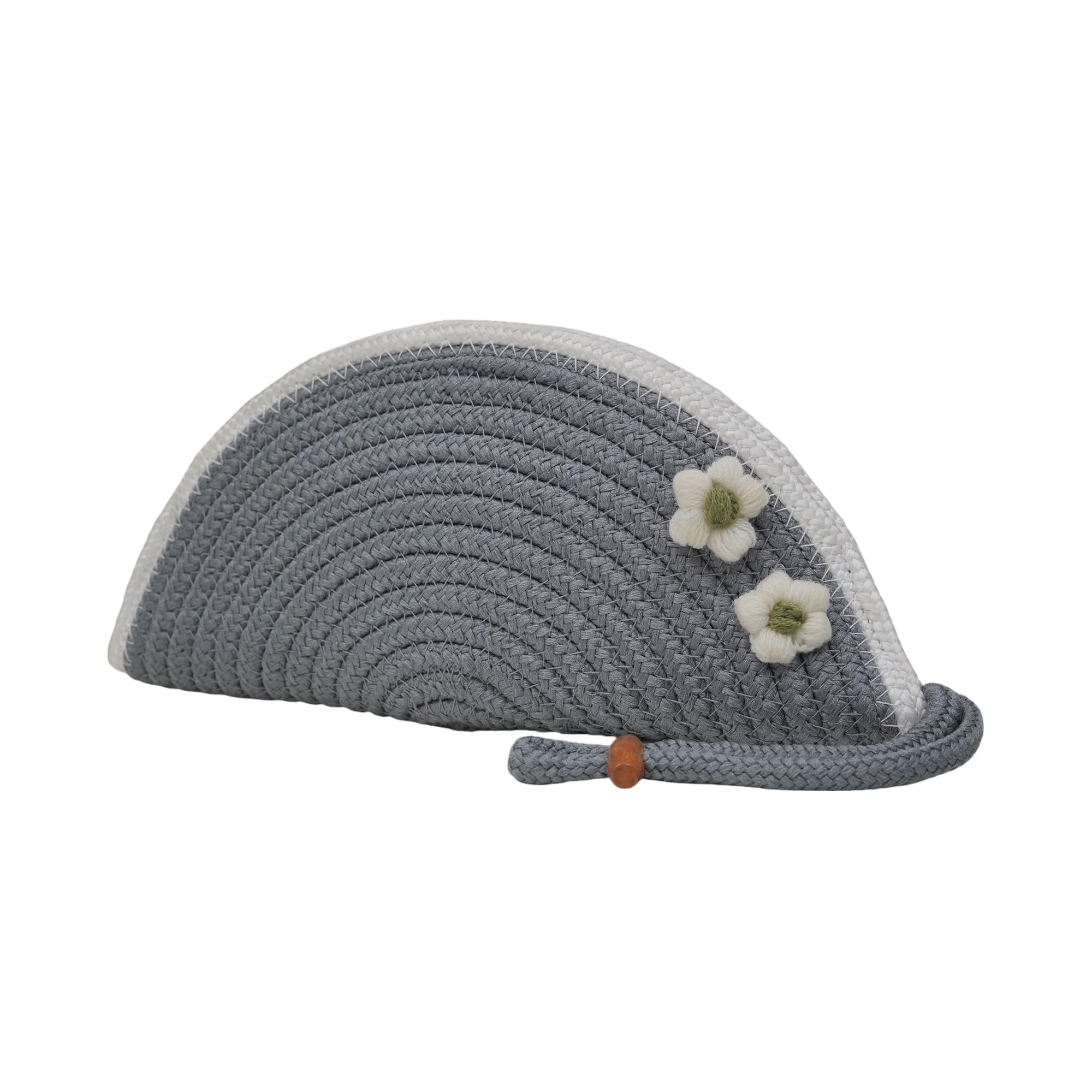 ARIYA Stylish Unique Handmade Light Grey & White Line (PP & Cotton Blend) Clutch Bag with 2 Flower, Perfect for Parties, Weddings & Everyday Outings