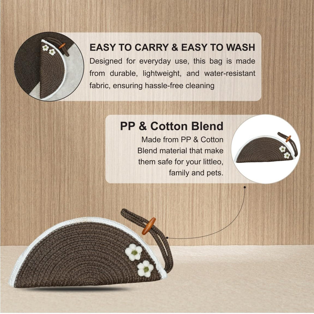 ARIYA Stylish Unique Handmade Brown & White Line (PP & Cotton Blend) Clutch Bag with 2 Flower, Perfect for Parties, Weddings & Everyday Outings