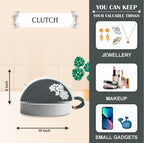 ARIYA Stylish Unique Handmade Dark Grey & White Line (PP & Cotton Blend) Clutch Bag with Flower, Perfect for Parties, Weddings & Everyday Outings