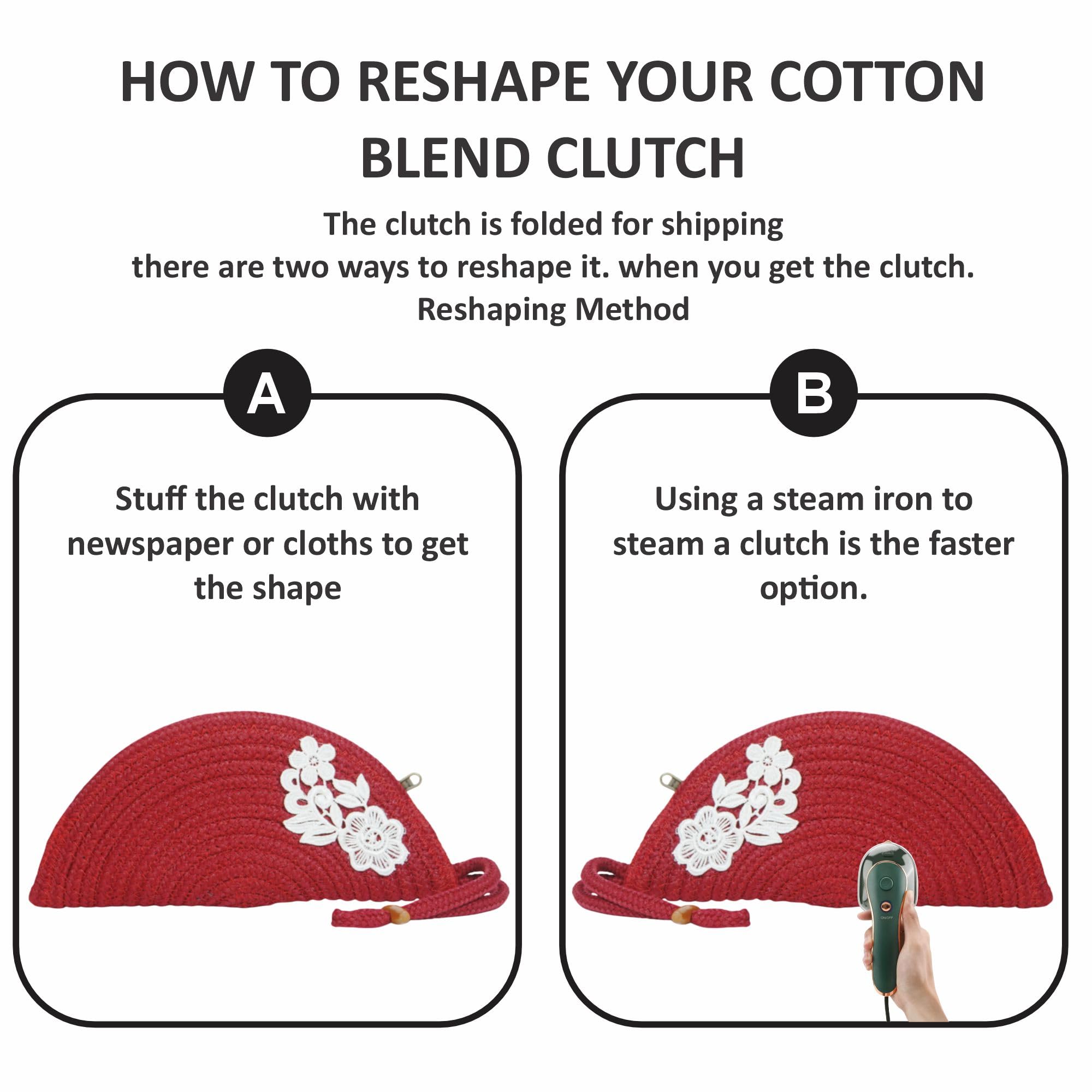 ARIYA Stylish Unique Handmade Red (PP & Cotton Blend) Clutch Bag with Flower, Perfect for Parties, Weddings & Everyday Outings