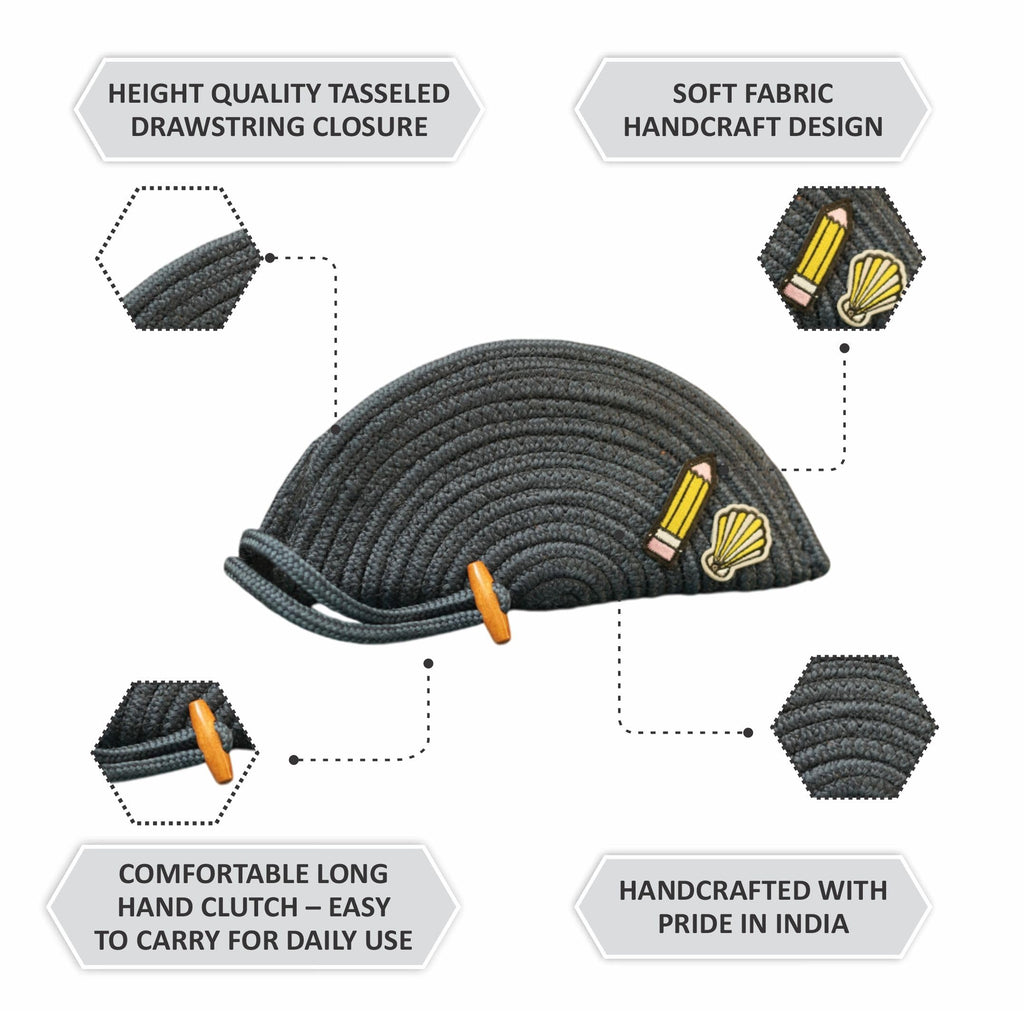 ARIYA Stylish Unique Handmade Dark Grey (PP & Cotton Blend) Clutch Bag with Sticker, Perfect for Parties, Weddings & Everyday Outings