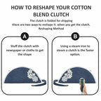 ARIYA Stylish Unique Handmade Blue & White Line (PP & Cotton Blend) Clutch Bag with Flower, Perfect for Parties, Weddings & Everyday Outings